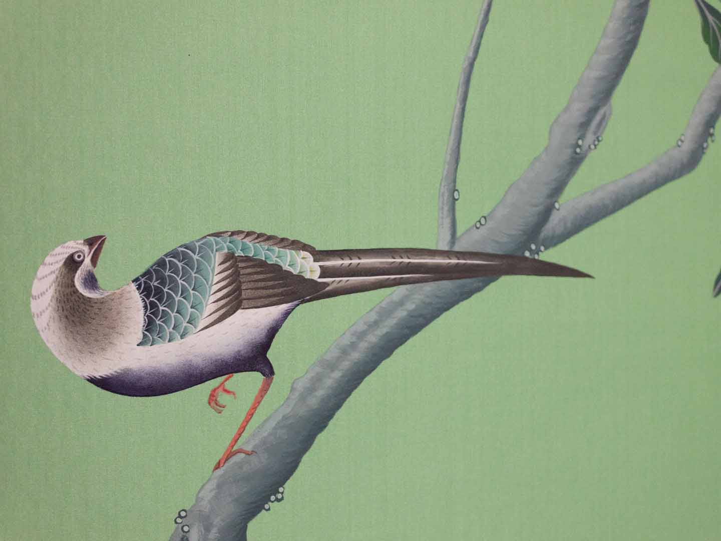 hand painted bird on silk wallpaper