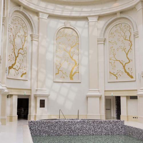 luxury swimming pool golden tree plaster artwork