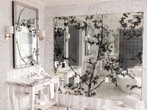 verre eglomise bathroom mirror with trees