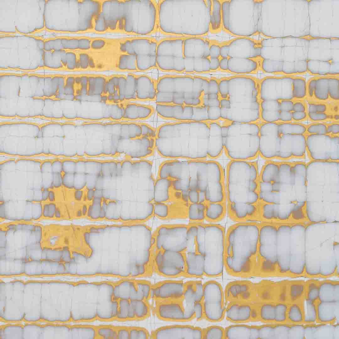 square gold and white cracked gesso pattern